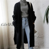 Girlfairy Fashion Long Cardigan Women Harajuku Loose Knit Sweater Casual Black Oversized Jacket Coat