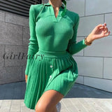 Girlfairy Fashion Outfits Knitted Sweaters Top And Pleated Skirts 2 Piece Sets Women Pleat Autumn