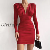Girlfairy Fashion Sexy Deep V Neck Long Sleeve Bodycon Dresses Winter Black Coctail Dress For Women