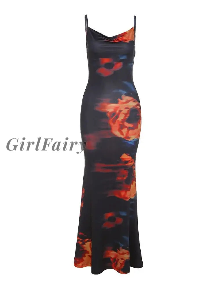 Girlfairy Fashion Sexy Print Slash Neck Strap Long Dresses For Women New Office Lady Party Vacation