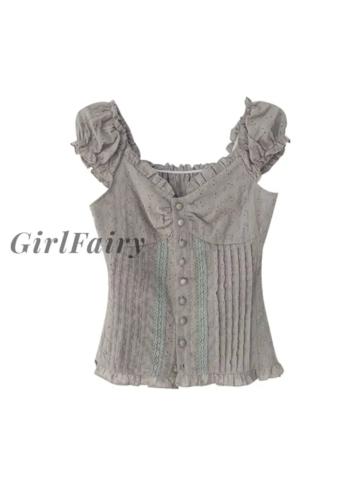 Girlfairy Fashion Summer Hollow Out Solid Color Women Soft Shirt V-Neck Patchwork Sleeveless Blouses