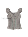 Girlfairy Fashion Summer Hollow Out Solid Color Women Soft Shirt V-neck Patchwork Sleeveless Blouses Female Single Breasted Streetwear