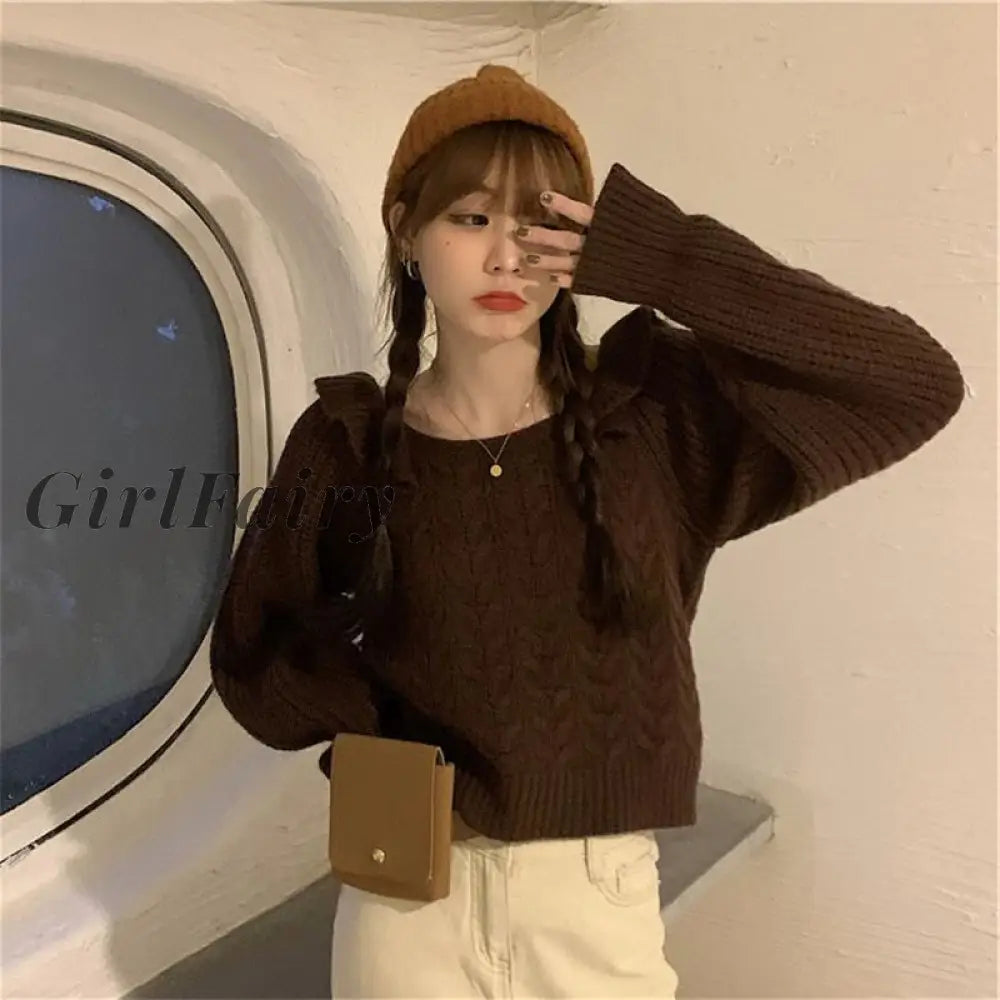 Girlfairy Fashion Sweater Knitted Women Knit Pullover Casual Sweaters Autumn Winter Ribbed