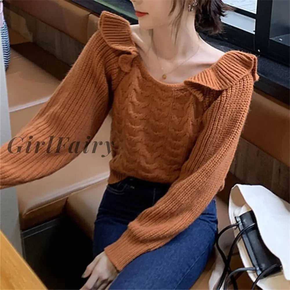 Girlfairy Fashion Sweater Knitted Women Knit Pullover Casual Sweaters Autumn Winter Ribbed