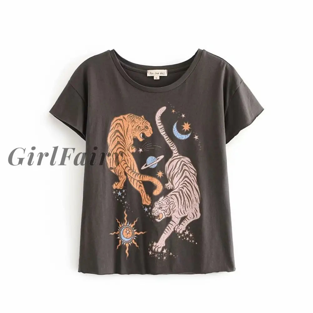 Girlfairy Fashion T-Shirt Girl High Quality Soft Cotton Fabric Summer Tops Women Chic Casual Tees
