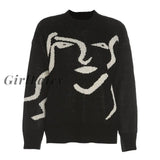 Girlfairy Fashion Winter Clothes Womens Pullover Sweaters Casual Graphic Portrait Knitted Long
