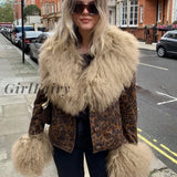 Girlfairy Fashion Women Outwear Y2K Chic Leopard Oversized Patchwork Jackets Coat Winter Autumn Faux Fur Collar Casual Coat
