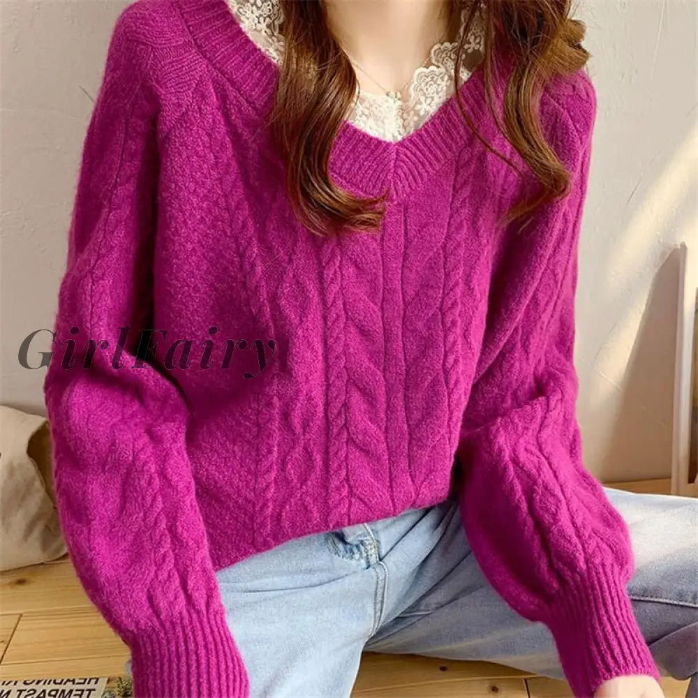Girlfairy Fashion Women Sweater Knitted Soft Slimming Elegant Womens Jumper Basic Korean Top Ribbed