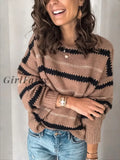 Girlfairy Fashion Women Winter Pullover Jumper Knitted Sweater Elegant Long Sleeve Stripe Loose Truien dames Knitwear Ladies Streetwear