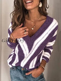 Girlfairy Fashion Women Winter Pullover Jumper Knitted Sweater Elegant Long Sleeve Stripe Loose