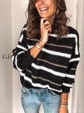 Girlfairy Fashion Women Winter Pullover Jumper Knitted Sweater Elegant Long Sleeve Stripe Loose