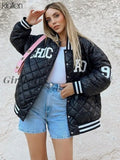 Girlfairy Fashionable Casual Print Letter Single Breasted Jacket For Women Autumn Winter Warm Female