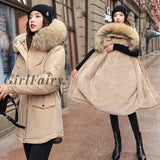Girlfairy Fashionable Warm Cotton Liner Hooded Down Parkas Coat Winter Jacket Women Adjustable Waist