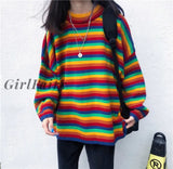 Girlfairy Female Korean Harajuku Hong Kong-Flavored Loose Striped Sweater Womens Sweaters Japanese