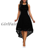 Girlfairy Floral Lace Women Solid Color Sleeveless Irregular Hem Formal Party Midi Dress Womens Sexy