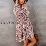 Girlfairy Floral Print Autumn Ruffle Mini Dress For Women Casual V Neck Long Sleeve Loose 2023