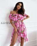 Girlfairy Floral Print Sexy Backless Ruffles Summer Casual Party Dresses Womens 2023 Cortos Boho