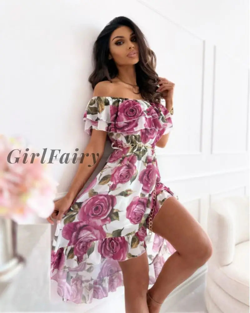 Girlfairy Floral Print Sexy Backless Ruffles Summer Casual Party Dresses Womens 2023 Cortos Boho