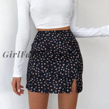 Girlfairy Floral Printed Bodycon Summer Skirt Sweet Fashion Side Split High Waist Women 2023 New