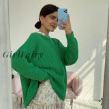 Girlfairy Green Knitted Thickened Loose Sweater For Women Autumn Winter Female O-Neck Long Sleeve