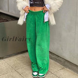 Girlfairy Green Wide Leg Pants For Women Autumn Y2K High Waist Trousers Fashion Casual Vintage