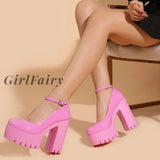 Girlfairy Halloween 2023 Women's Top Quality Summer Pink Fashionable Chunky Heels Platform Classic Comfy Walking Pumps Shoes Women Footwear