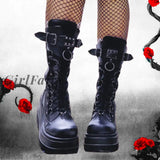 Girlfairy Halloween Autumn Winter Sale Punk Witch Cosplay Platform High Wedges Heels Black Gothic