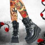 Girlfairy Halloween Goth Platform Ankle Chelsea Boots Women New Rock Emo Chunky Grunge Wedges Motorcyccle Shoes Big Sizes 43 Booty Woman