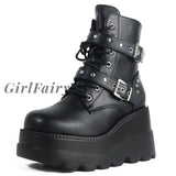 Girlfairy Halloween Goth Platform Ankle Chelsea Boots Women New Rock Emo Chunky Grunge Wedges