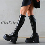 Girlfairy Halloween Platform Knee-High Boots Women Chunky Gothic Shoes Punk Deign Woman Boot