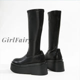 Girlfairy Halloween Platform Knee-High Boots Women Chunky Gothic Shoes Punk Deign Woman Boot