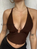 Girlfairy Halter Y2K Sexy Crop Top For Women Summer Rave Festival Slim Sleeveless Cami Tanks Tees
