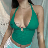 Girlfairy Halter Y2K Sexy Crop Top For Women Summer Rave Festival Slim Sleeveless Cami Tanks Tees