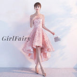 Girlfairy High Low Homecoming Dresses Pink Off The Shoulder Lace Prom Party Pink / 2 Dress