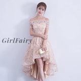 Girlfairy High Low Homecoming Dresses Pink Off The Shoulder Lace Prom Party Champagne / 2 Dress