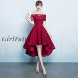 Girlfairy High Low Homecoming Dresses Pink Off The Shoulder Lace Prom Party Wine Red / 2 Dress