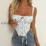 Girlfairy High Quality Crop Top Y2K Women New Arrivals Yellow Floral Sexy Bodycon Double Layer
