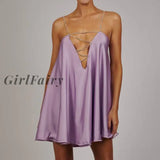 Girlfairy High Quality Summer Sexy Satin Dress Vintage Y2K Chain Strap White Dresses For Women Party