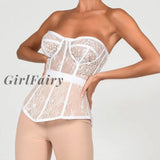 Girlfairy High Quality Y2K Top Summer Women 2023 Black Lace Elegant See Through Sexy White For Party