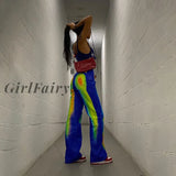 Girlfairy High Waist Gradient Print Flexible Long Pants Bottoms Autumn Women Stretch Streetwear