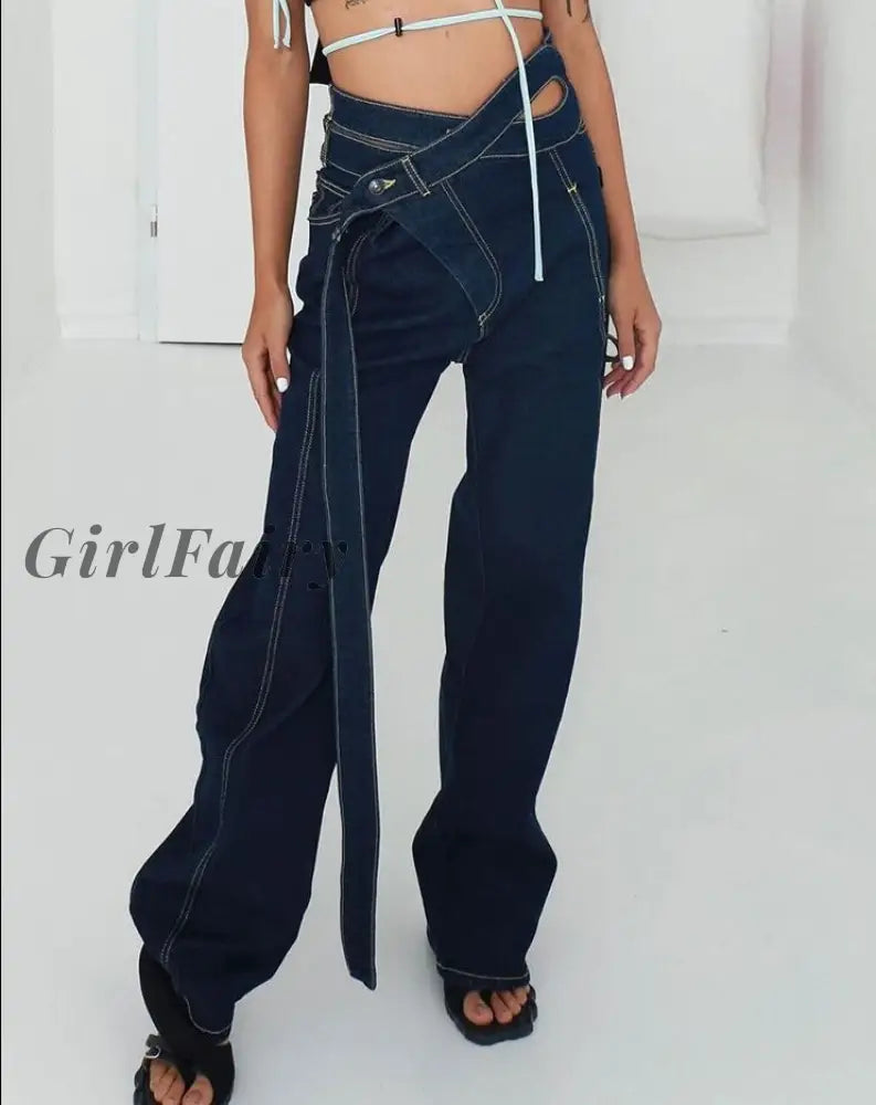 Girlfairy High Waist Loose Solid Cotton Soft Jeans For Women New Casual Streetwear Wild Basic Wide