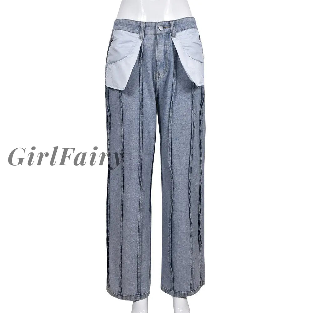 Girlfairy High-Waisted Old Hairy Y2K Straight Jeans Autumn New Retro Style Hot Girl All-Match