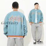 Girlfairy Hip Hop Baseball Jacket Streetwear Letter Embroidery Corduroy Men Harajuku Bomber Coat