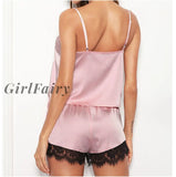 Girlfairy Hot Ladies Sleepwear Women Sexy Lingerie Lace Satin Pajamas Set Elegant Sleeveless Top And