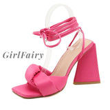 Girlfairy Ins Style Triangle Heeled Women Sandals Sexy Ankle Strap Cross-Tied High Heels Gladiator
