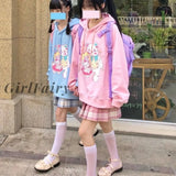 Girlfairy Kawaii Hoodie 2023 Fashion Japanese Streetwear Sweet Femme Candy Pink Cute Cartoon Print