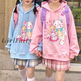 Girlfairy Kawaii Hoodie 2023 Fashion Japanese Streetwear Sweet Femme Candy Pink Cute Cartoon Print