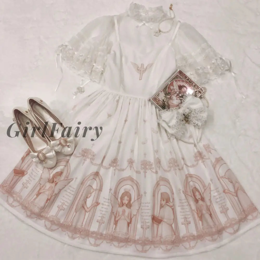 Girlfairy Kawaii Lolita Dress Soft Girls Sweet Style Harajuku Slip Vintage Angel White Jsk / S