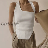 Girlfairy Knit White Tank Top Skinny Fashion Solid Halter Women Sweater Vest Backless Summer Crop