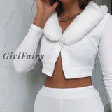 Girlfairy Knitted Cardigan Long Sleeve Sweater Women Crop Coat Short Winter Sweaters Female Knit S /